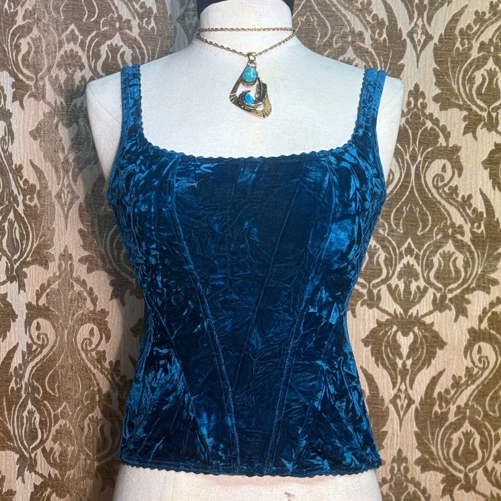 Marciano by Guess: Teal Blue crushed velvet corset